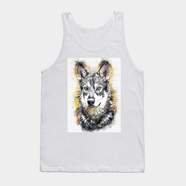 American Alsatian / Dire Wolf Watercolor Abstract Portrait Tank Top by Naumovski